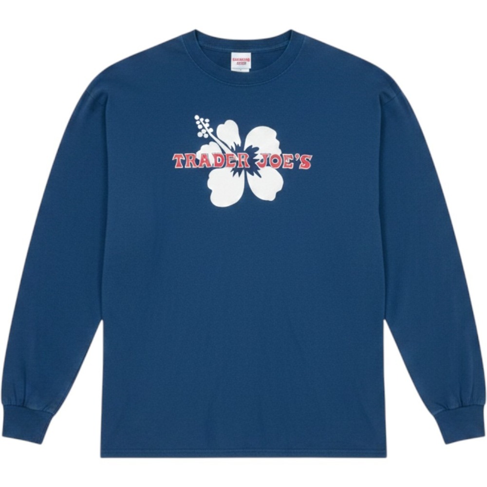 Trader Joe's Long Sleeve Hibiscus Graphic T-Shirt Navy Blue Men's 3XL Port Co